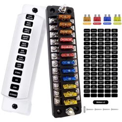 12-Way Blade Fuse Block with Negative Bus and Cover